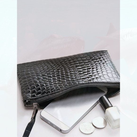 New Leather Crocodile Embossed Purse Black 88 - Picture 2 of 3